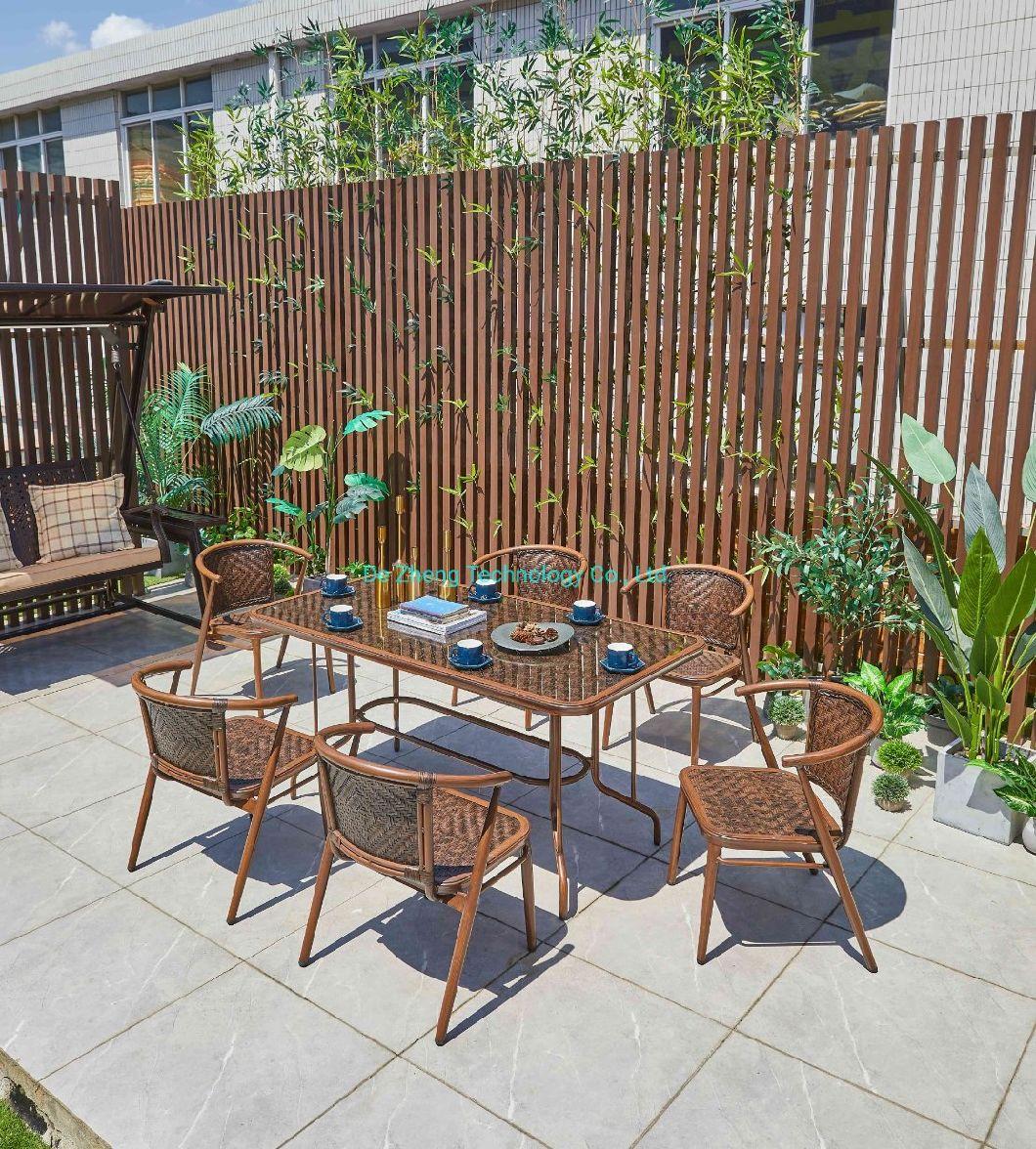 Rattan Wicker 6-Piece Outdoor Patio French Bistro Plastic Furniture Garden Dining Table Set