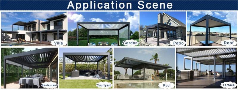 Outdoor Electric Bioclimatic Pergola Waterproof Awning Canopy Sun Shade Motorized Aluminum Gazebo with Roller Blind Shutter/Zip System/LED Light