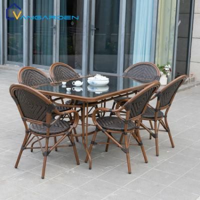 6 Seater Patio Wicker Table and Peacock Chair Outdoor Furniture