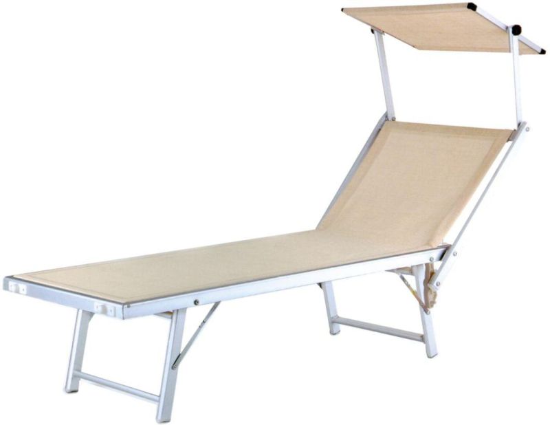 Lounge Folding Cot Camping Adjustable Recliner Sunbathing Beach Pool Bed Cot with Shadow Cover