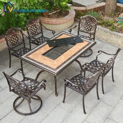 Outdoor Barbecue Table Set Cast Aluminum BBQ Grill Furniture