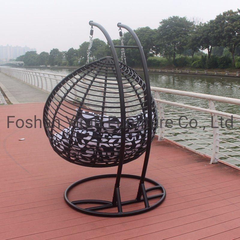 Outdoor Garden Iron Metal Hanging Wicker Double Basket Rattan Swing Chair Patio