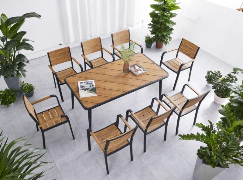 Luxury Wicker Garden Furniture Outdoor Patio Aluminum PE Rattan Dining Table and Chairs Set for Restaurant and Home Use