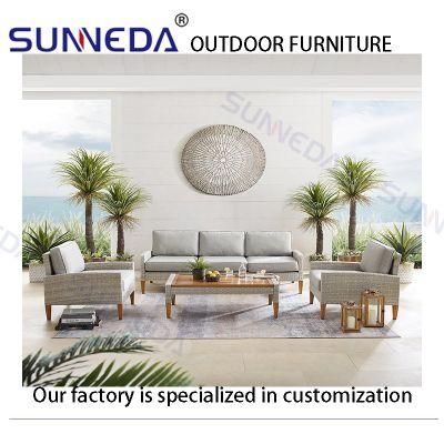 Nordic Style Outdoor Chair Aluminum Rattan Wicker Woven Sofa Set with Cusion