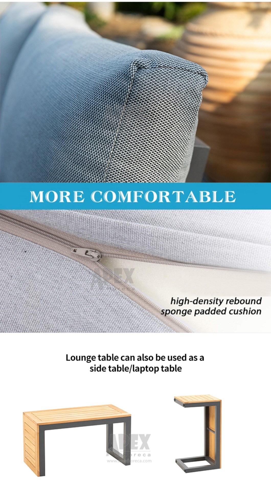 Outdoor Waterproof Fabric Poly Wood Table Top High Density Cushion Sofa Set