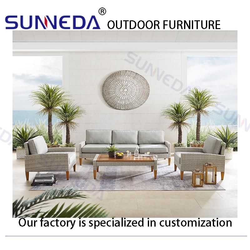 Nordic Style Outdoor Chair Aluminum Rattan Wicker Woven Sofa Sets Garden