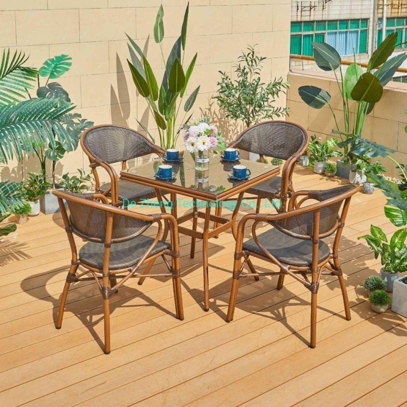Metal European Design Modern Stainless Steel Dining Garden Outdoor Furniture Aluminum Sintered Stone Table Set