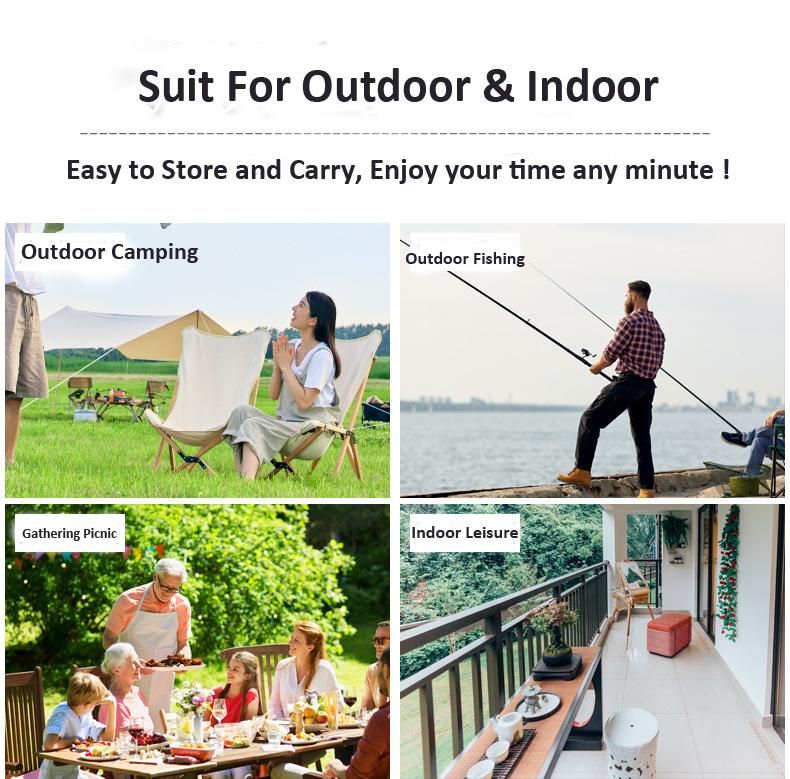 Wood Canvas Cover Beach Chair Folding Wooden Wood Sling Chair with Storage Bag Butterfly Camping Chair