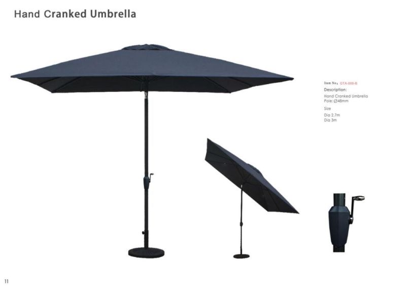 Outdoor Hand Cranked Solat Umbrella Waterproof Material Parasol Umbrella with Strip Light 3*3m Parasol