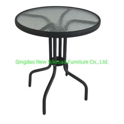 China Wholesale Garden Metal Outdoor Furniture Patio/Lounge Room/Sofa End Side Table Steel Frame Tempered Glass Round Table for Home Furniture