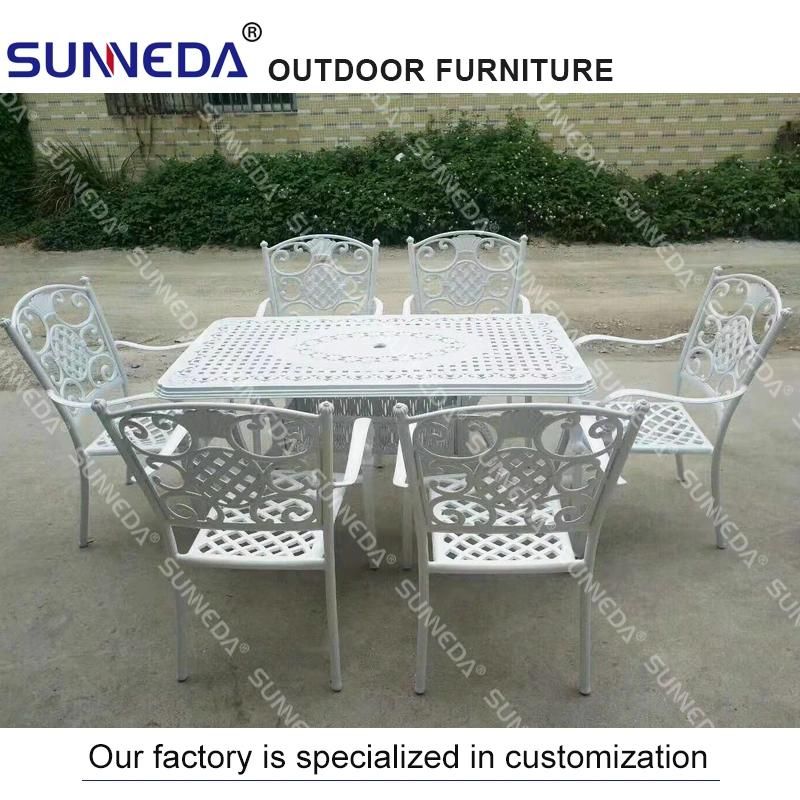 Sales of Outdoor Hollow Cast Aluminum Dining Table and Chair Combination Villa Courtyard European Style Retro Furniture