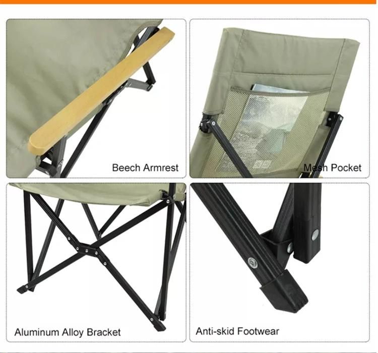 Tianye Ultralight Aluminum Folding High Back Folding Deck Chair with Wood Armrest Reclining Leisure Chair