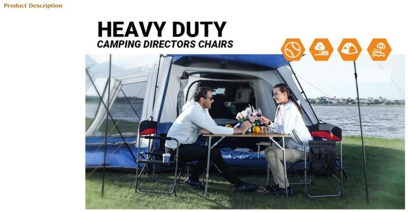 Eavy Duty Camping Directors Chair, Folding Portable Camping Chair with Side Table Storage Pockets for Outdoor Tailgating Sports Backpacking Fishing Lawn Beach