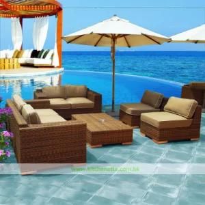 Brown Rattan Poolside Sofa Set with Beige Mat (WH-D313)