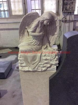 Cemetery Carved Little Angel Statue White Marble Granite Stone Headstone