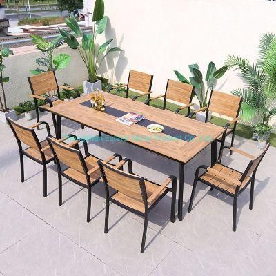 Aluminum Teak Wood Outdoor Furniture Waterproof Garden Dining Table and Chairs Set for Patio Use