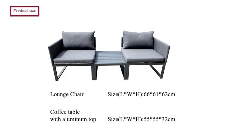 Cheap Powder Coated Aluminium Alloy Balcony 2+1 Leisure Sofa Set Sectional Patio Sofa