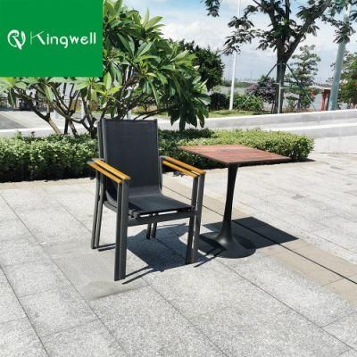 European Designer Stackable Aluminum Chair with Teak Wood Armrest