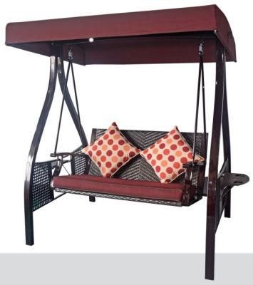 Two Person Rattan Swing Chair with Tea Tray