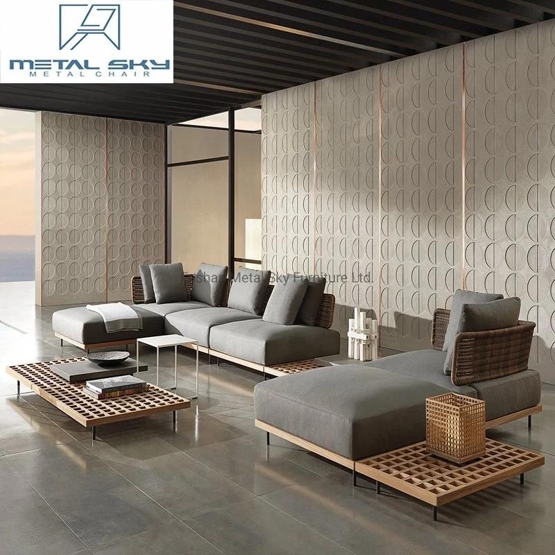 Aluminum Teak Garden Hotel Villa Patio Combination Rattan Outdoor Sofa