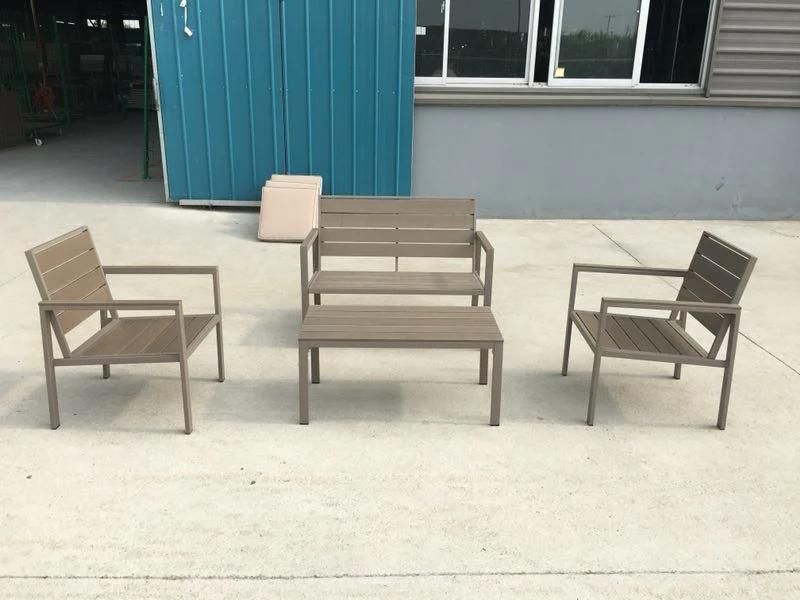 3 Colors PE Steel Wooden Look Patio Brown Coffee Sets 1+1 in Converstation Set for Dining Table Set Hotel Outdoor Used in Sun Lounger