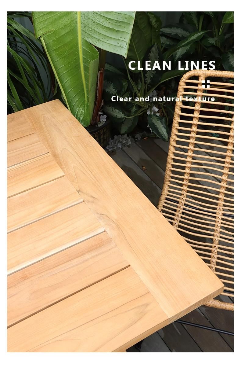 Rattan +Teak Simple OEM Foshan Outdoor Wood Table Dining Set