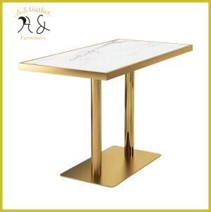 Modern Design Marble Top Brass Metal Color Base Dining Table