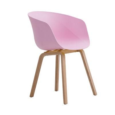 Modern Plastic Chair with Wooden Legs Cafe Arm Beach Set Restaurant Garden Outdoor Chair