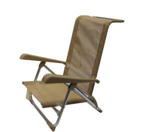 7 Positions Beach Chair Folding Chair Low Seat with Pillow Beige