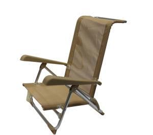 7 Positions Beach Chair Folding Chair Low Seat with Pillow Beige