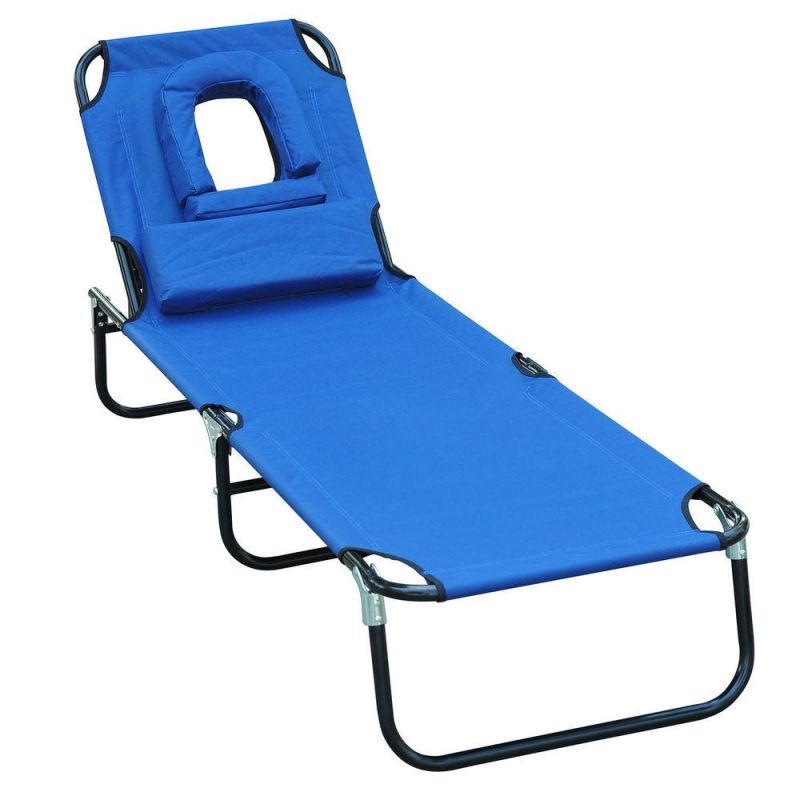 Foldable Reading Chaise Lounge Chair Face Down Patio Cot Beach Recliner Facehole