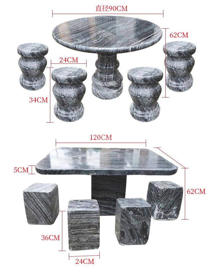 Yellow Granite Stone Round Table and Stool Chairs Garden Use and Landscaping Decoration Benches