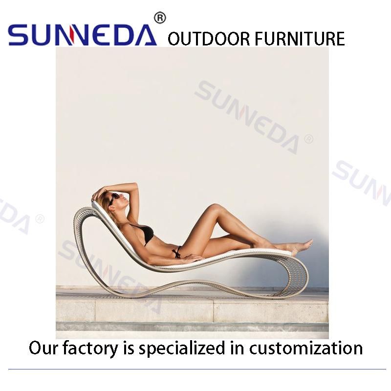 Outdoor Beach Sun Comfortable All Stainless Steel Frame Chaise Poolside Sun Lounger