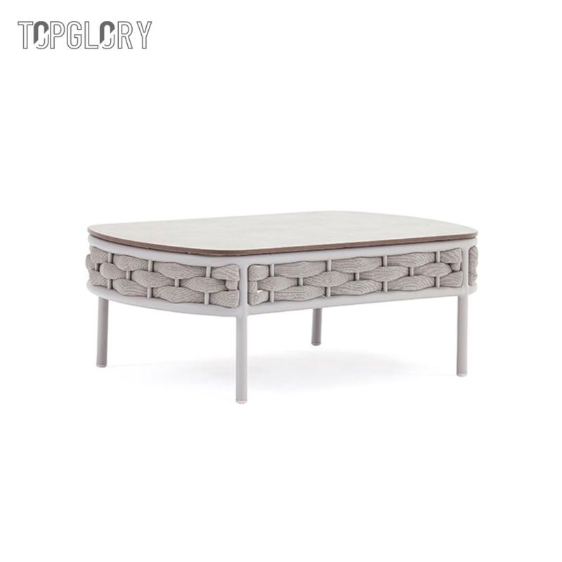 Modern Home Furniture Commercial Hotel Aluminum Outdoor Rope Leisure Sofa Set with Coffee Table