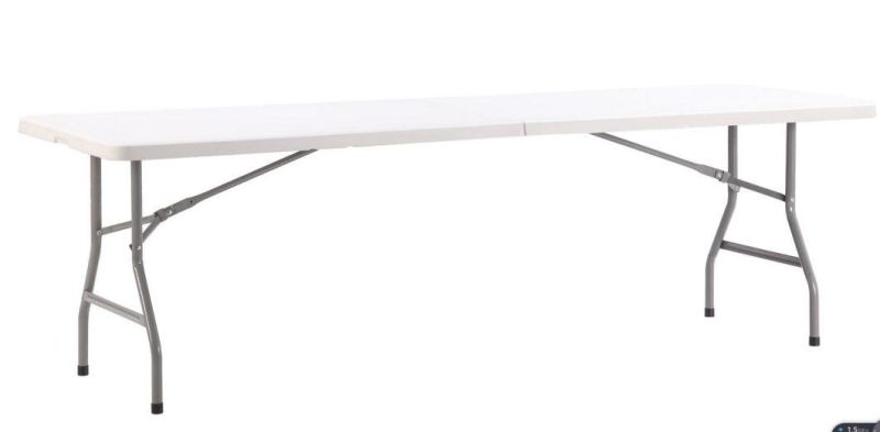 White Table Top Grey Coating 8FT Outdoor Camping Easy Storage and Barbecue Folding Table in HDPE Steel Frame Domastic Use for Dining Garden Foldable Table En581