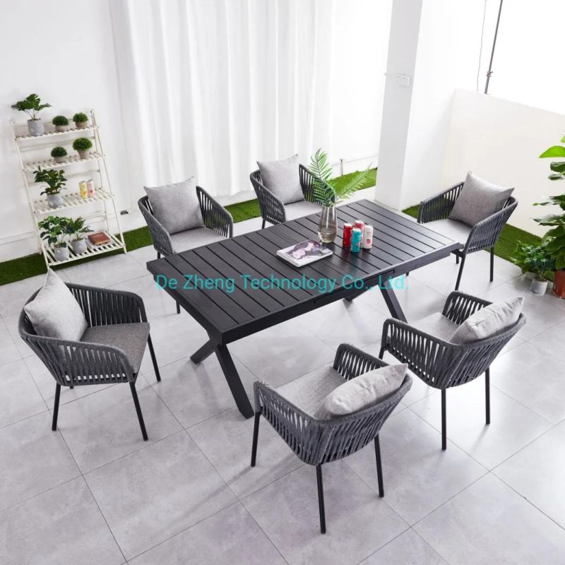 Affordable Outdoor Restaurant Furniture Extendable Table Plastic Wood Dining Table Set