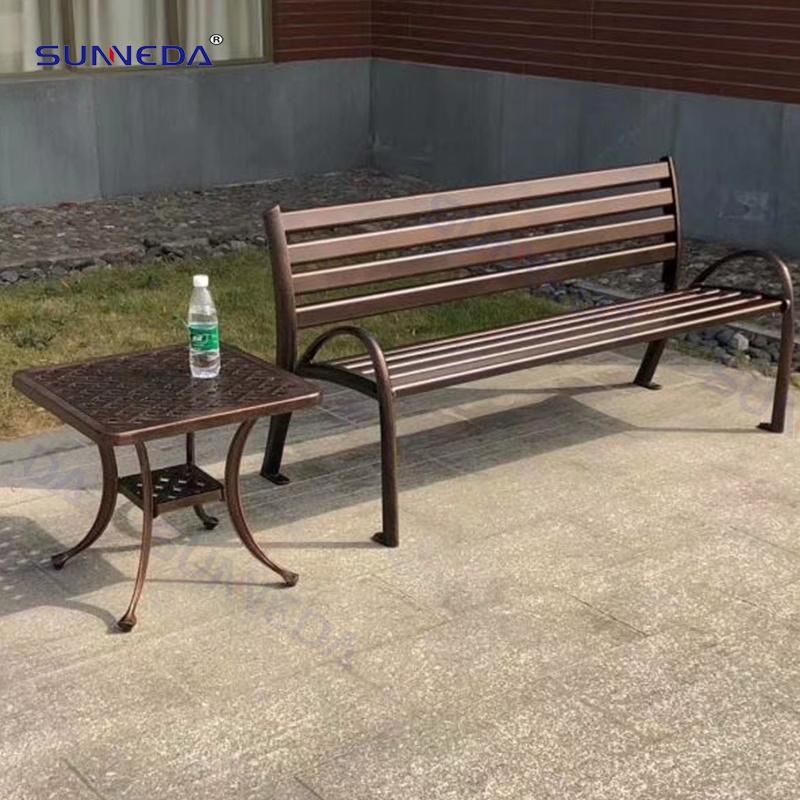 High Quality Cast Metal Frame with Back and Seat Pine Wooden Garden Bench Chair
