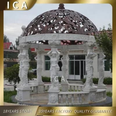 Luxury Natural White Marble Gazebo with Female Sculpture for Sale
