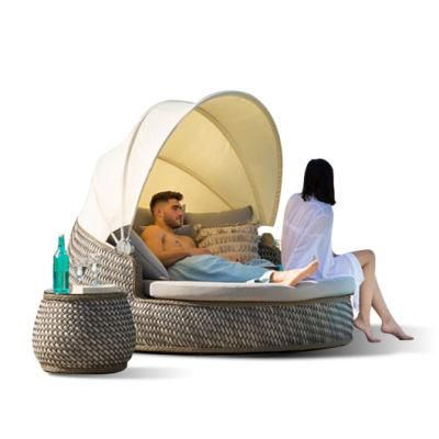 Leisure Outdoor Rattan Furniture Waterproof Sunscreen Open-Air Big Round Swing Daybed