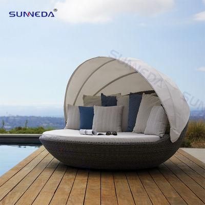 Outdoor Luxury Quality Rattan Wicker Round Daybed with Canopy