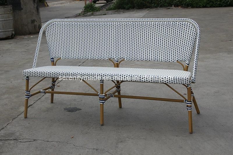 Outdoor Synthetic Rattan Furniture French Bistro Bench Chair for Cafe