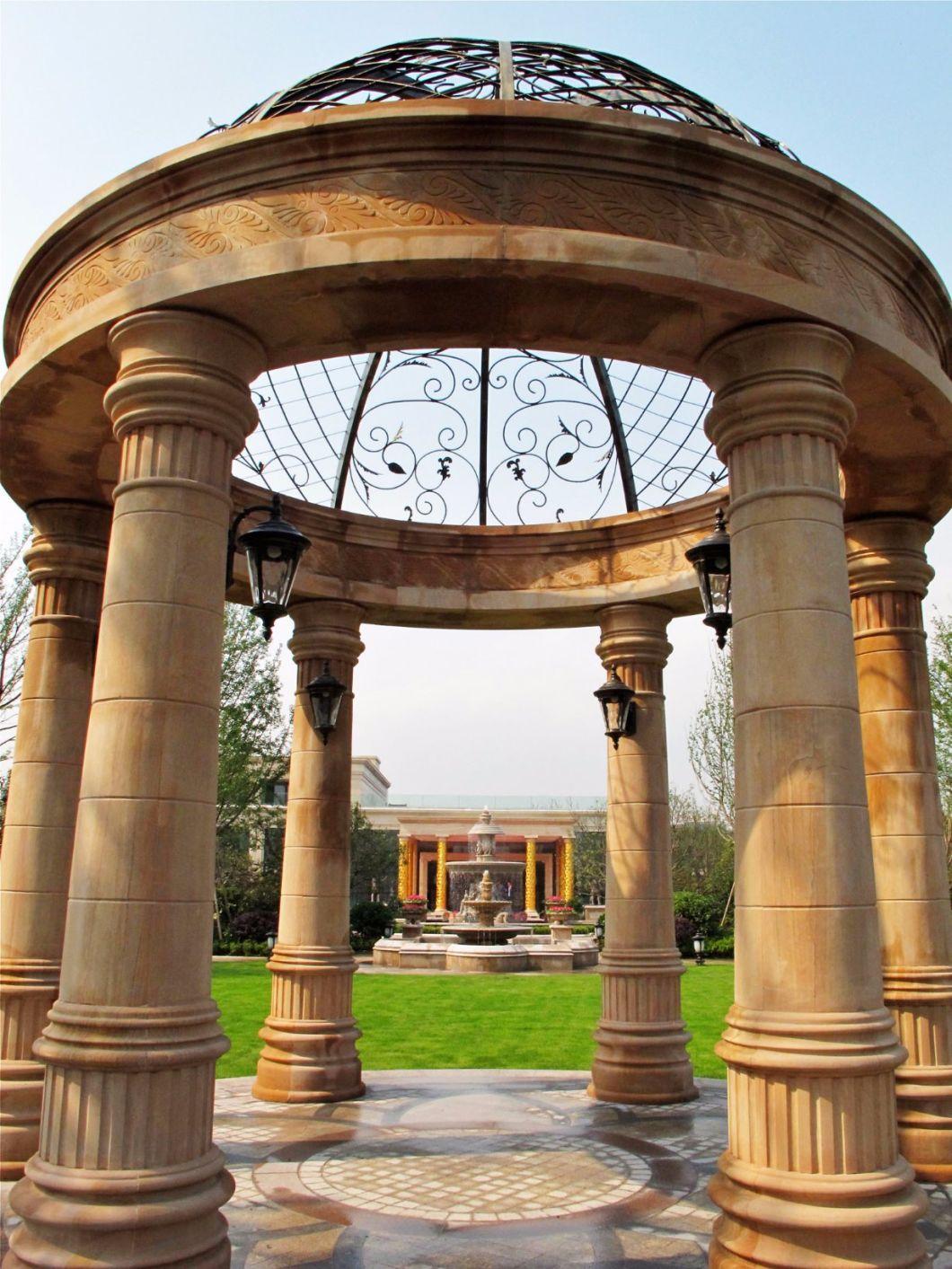 Yellow Marble Carving Gazebo for Garden Decoration