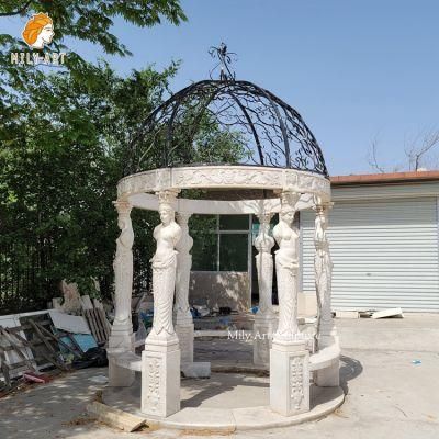 Outdoor Garden Garden Woman Statue Columns Marble Stone Gazebo