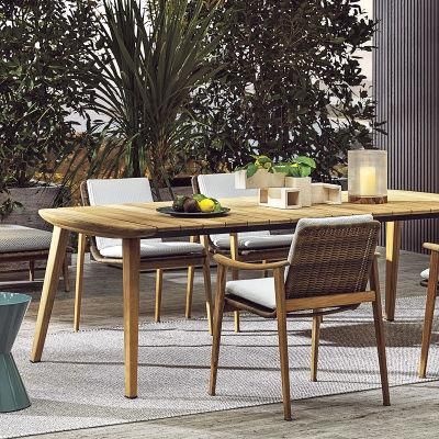 Factory Delivery Outdoor Wood Grain Furniture Waterproof Dining Tables and Chairs Patio Garden Set