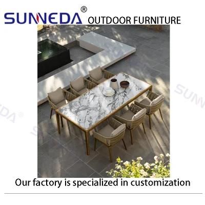 Outdoor Comfortable Factory Modern Teak Table with Rock Board Surface