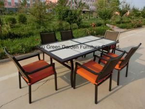 Patio Garden Furniture Dining Set with Ceramic Table &amp; Wicker Chair
