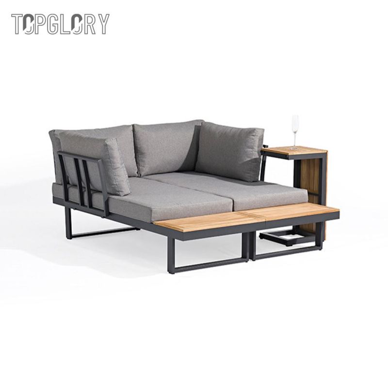 Outdoor Home Hotel Furniture Aluminium Frame Wooden Free Sectional Lounge Corner Sofa Set