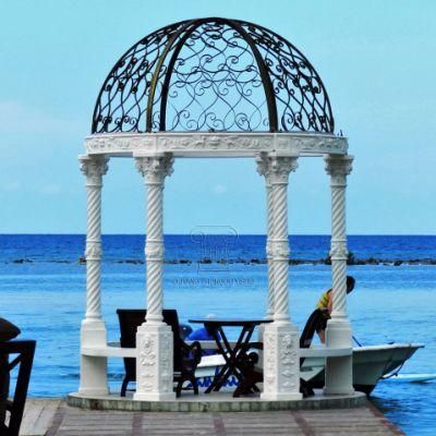 White Marble Gazebo with Columns and Balustrade for Garden Decoration