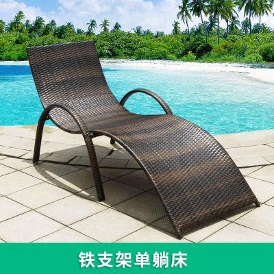 Two Different Weaving Stlye Beach Lounger Bed Outdoor Rattan Lounge