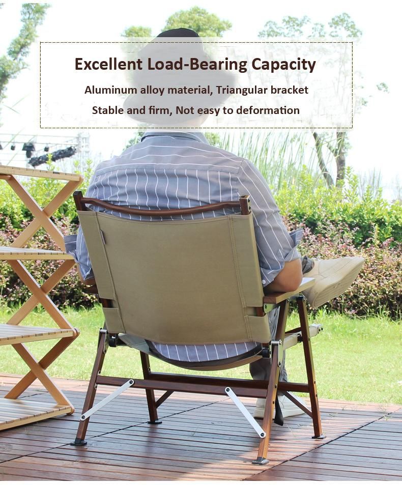 Made of Aluminum Frame Stained with Wood Grain Solid Wood Armrests Lightweight Camping Chair